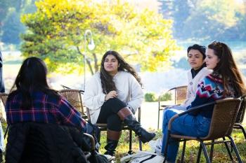 students gathered and talking